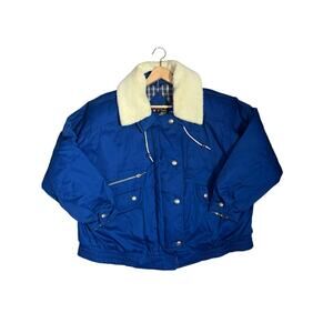 Vintage New York Girl NYC Royal Blue Bomber Jacket with Shearling Collar